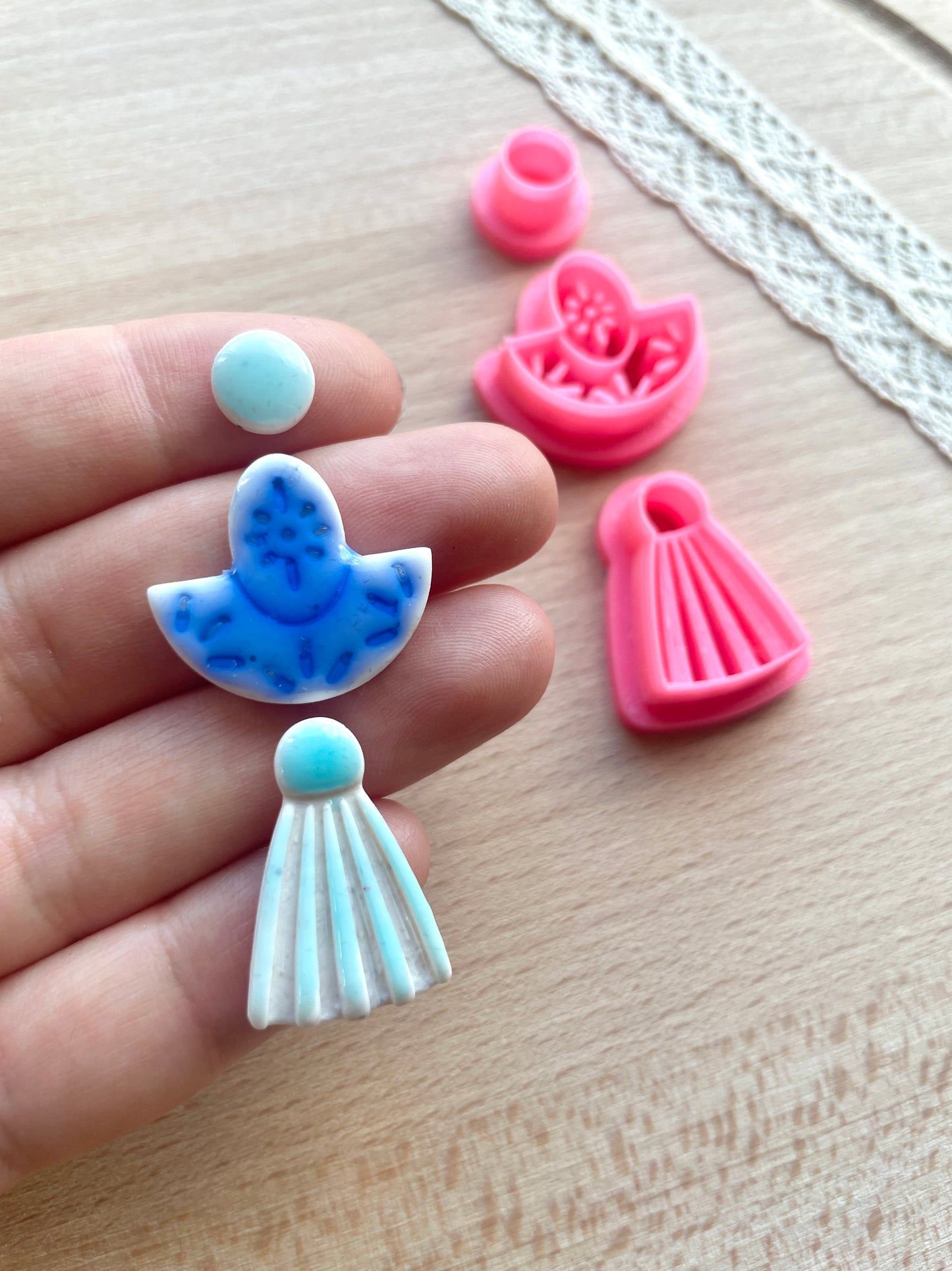 Ceramic Azulejo style earring clay cutter, Faux ceramic polymer clay cutter set