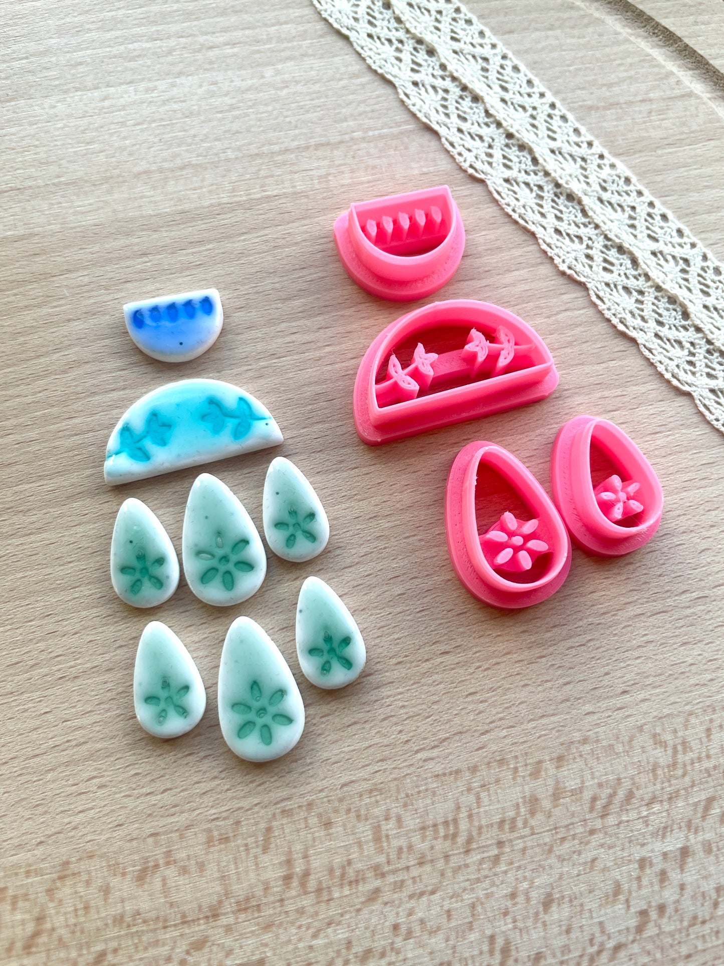 Ceramic Azulejo style earring clay cutter, Faux ceramic polymer clay cutter set