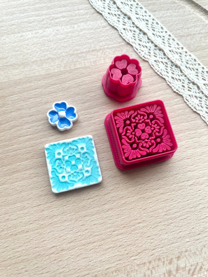 Moroccan tile style earring clay cutter, Faux ceramic polymer clay cutter set