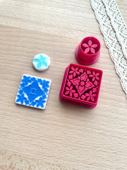 Moroccan tile style earring clay cutter, Faux ceramic polymer clay cutter set