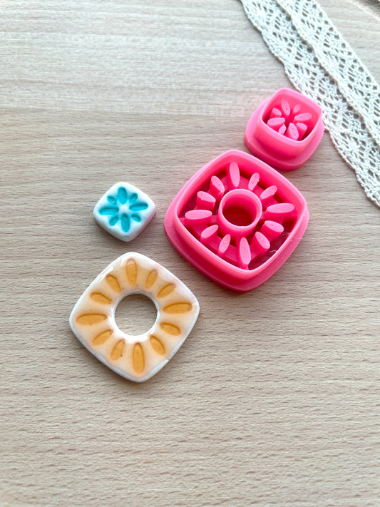 Ceramic Azulejo style earring clay cutter, Faux ceramic polymer clay cutter set