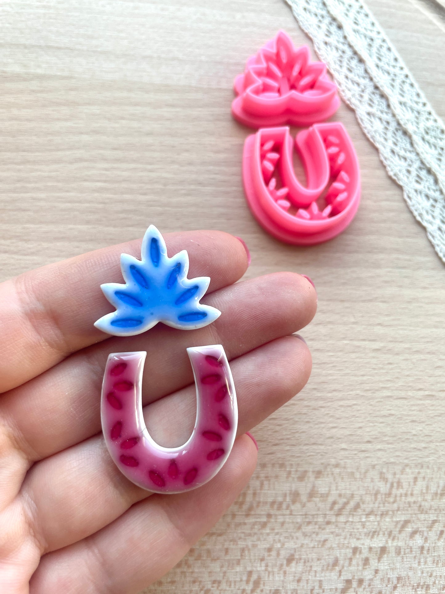 Ceramic Azulejo style earring clay cutter, Faux ceramic polymer clay cutter set