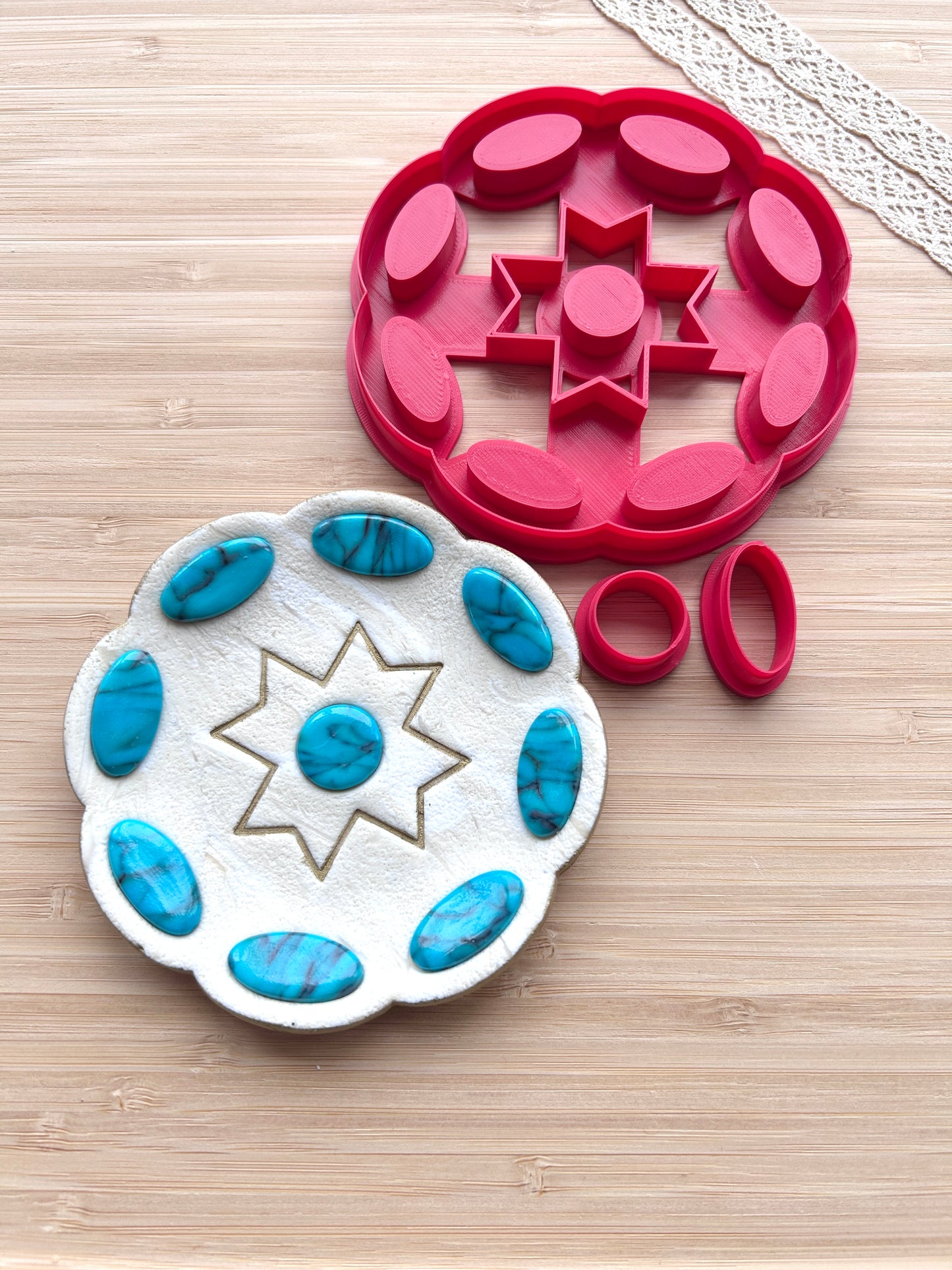 Bezel trinket dish clay cutter, Polymer clay cutter in country western style
