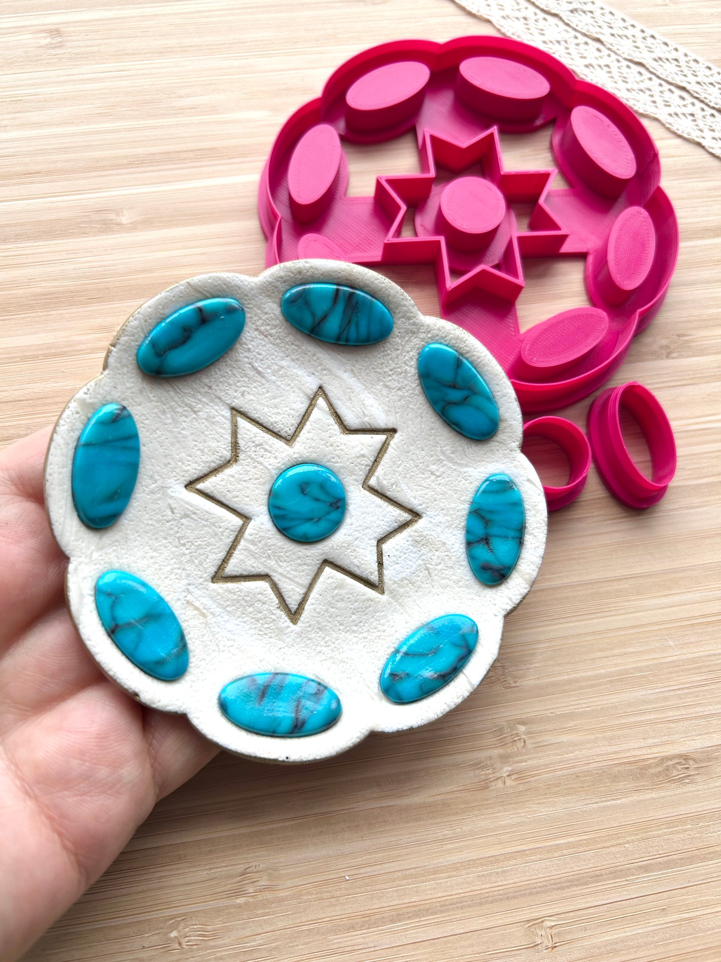 Bezel trinket dish clay cutter, Polymer clay cutter in country western style