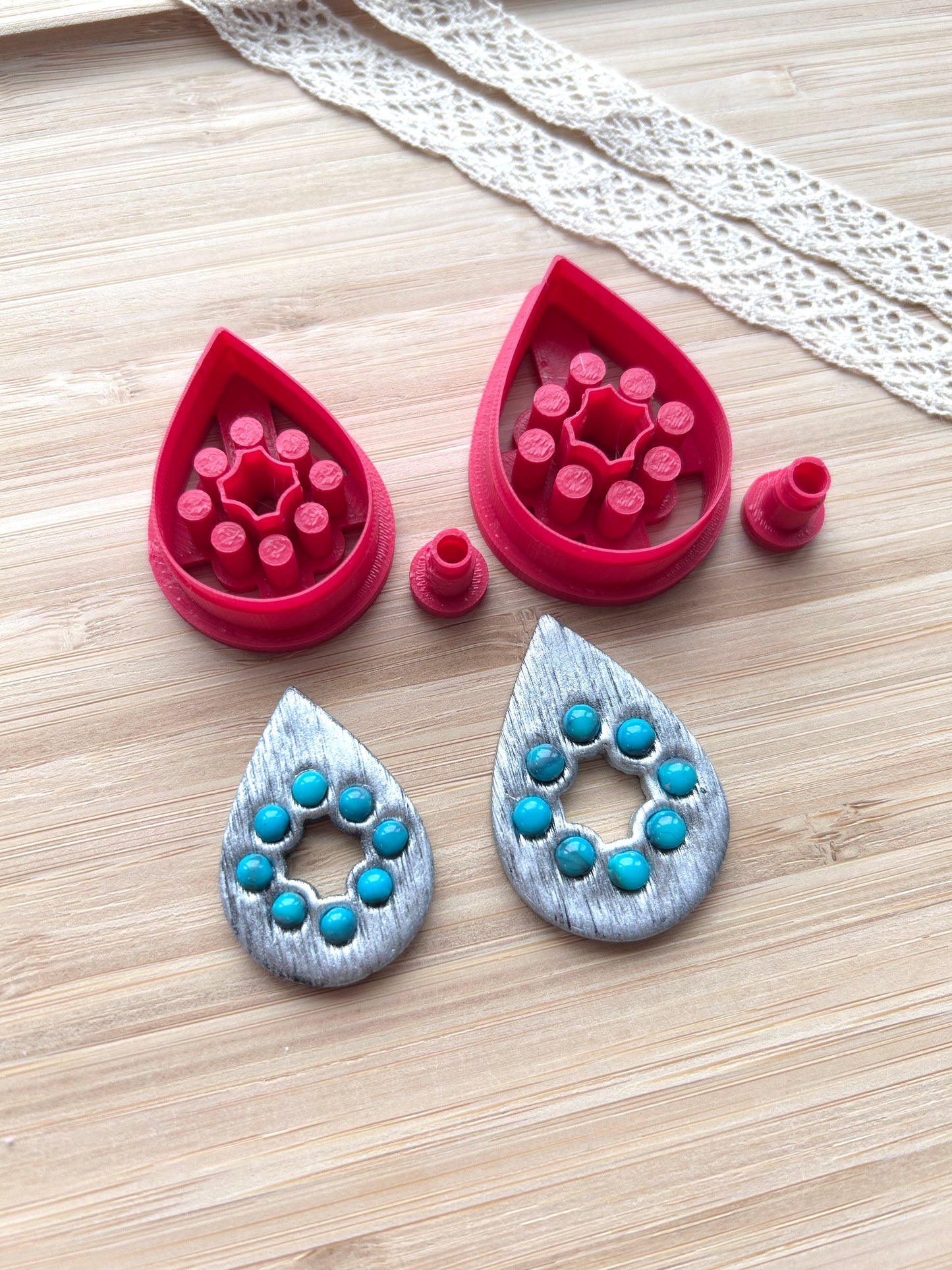 Bezel earring clay cutter, Faux stone clay cutter set, Country western style clay cutter