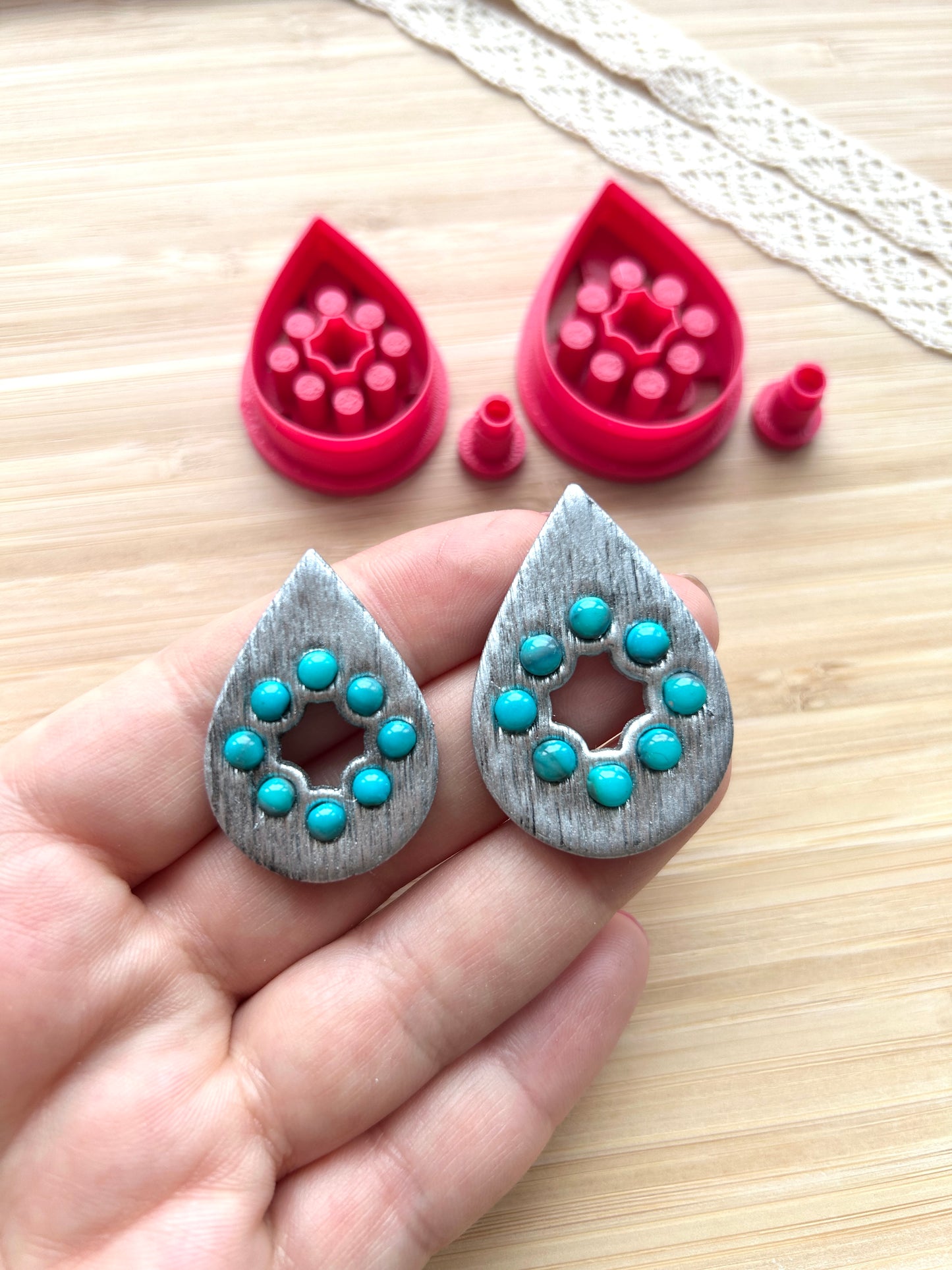 Bezel earring clay cutter, Faux stone clay cutter set, Country western style clay cutter