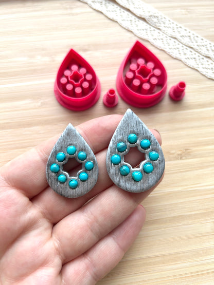 Bezel earring clay cutter, Faux stone clay cutter set, Country western style clay cutter