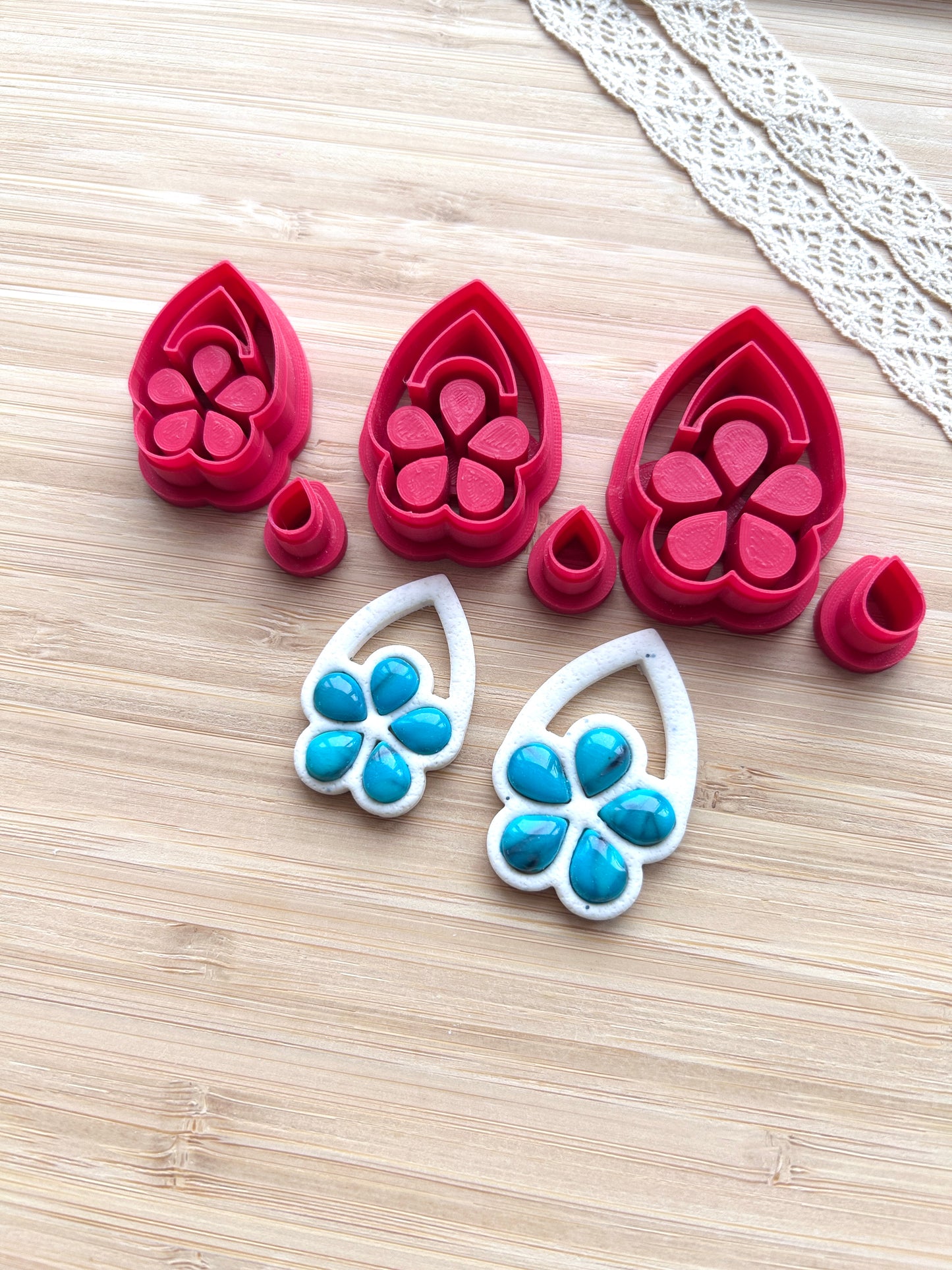 Flower bezel clay cutter, Faux stone clay cutter set, Country western style clay cutter