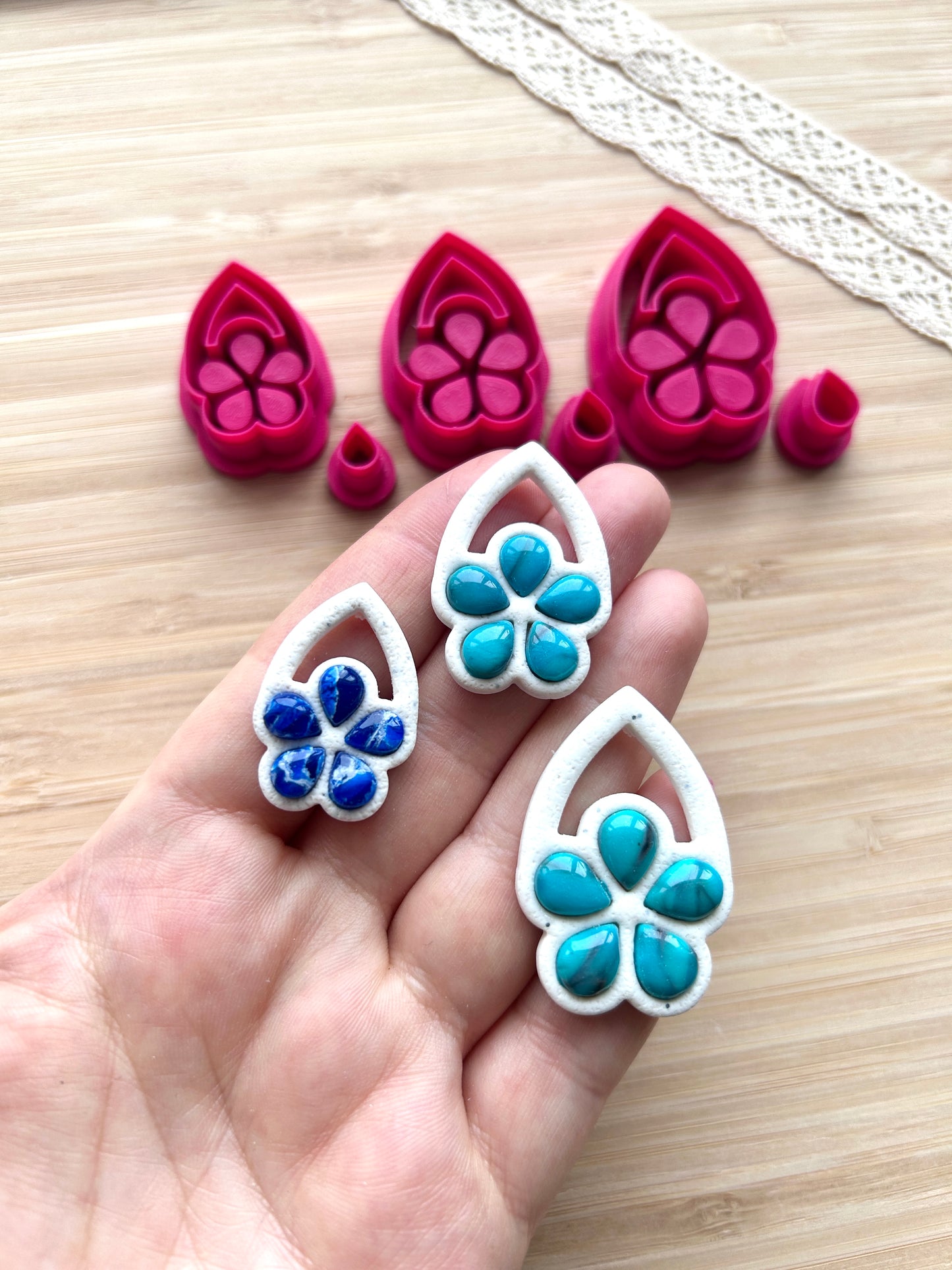 Flower bezel clay cutter, Faux stone clay cutter set, Country western style clay cutter