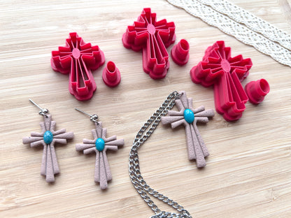 Cross bezel clay cutter, Faux stone clay cutter set, Country western style clay cutter